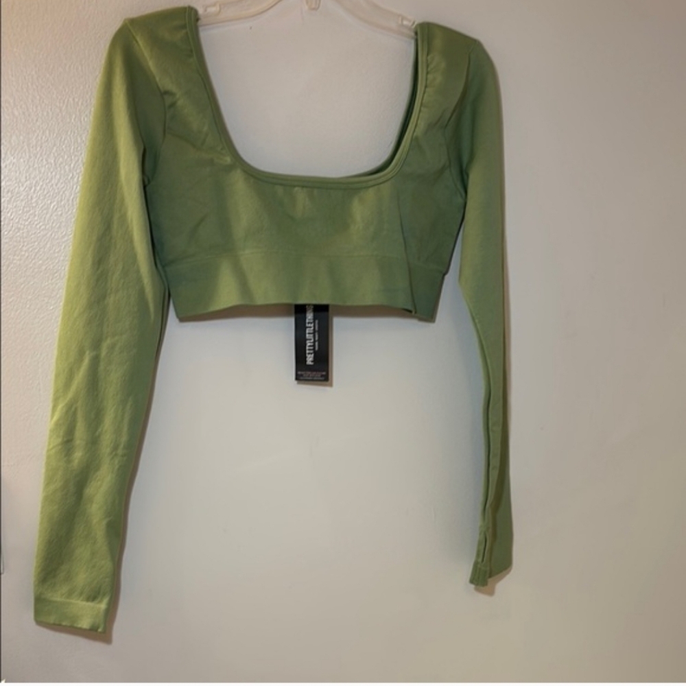 PrettyLittleThing Seamless Square Neck Long Sleeve Crop Top, Size UK L